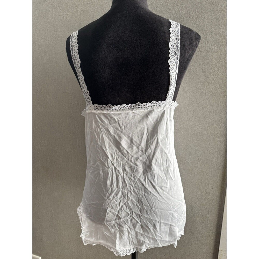 Vtg 80s Lady Romance White Nylon Lace Camisole Tank Top Cami Coquette Medium - Picture 5 of 6